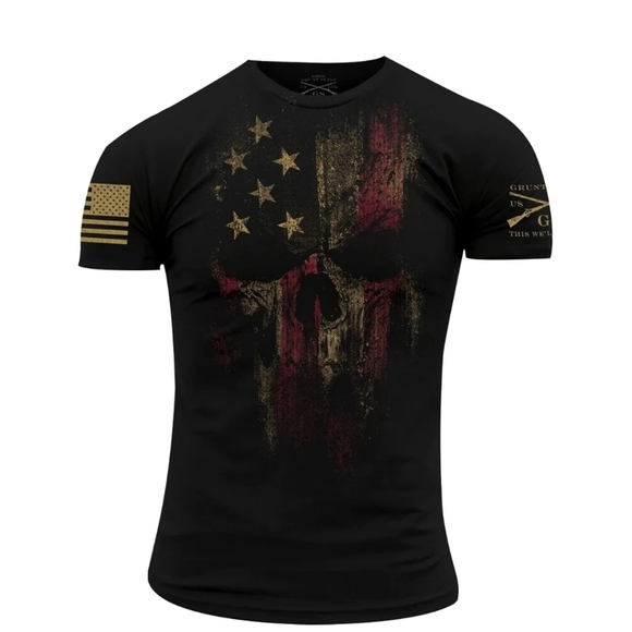 Grunt Style Mens L T Shirt American Flag Skull Military Civil Service Black USA - Picture 6 of 7